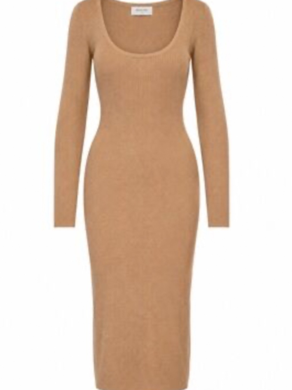 babaton neighbour merino wool knit midi dress camel